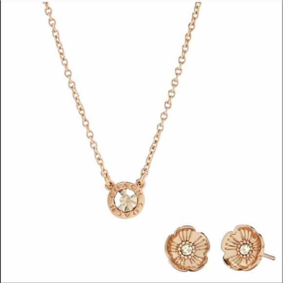 COACH Tea Rose Necklace and Stud Earrings Set - Picture 3 of 6